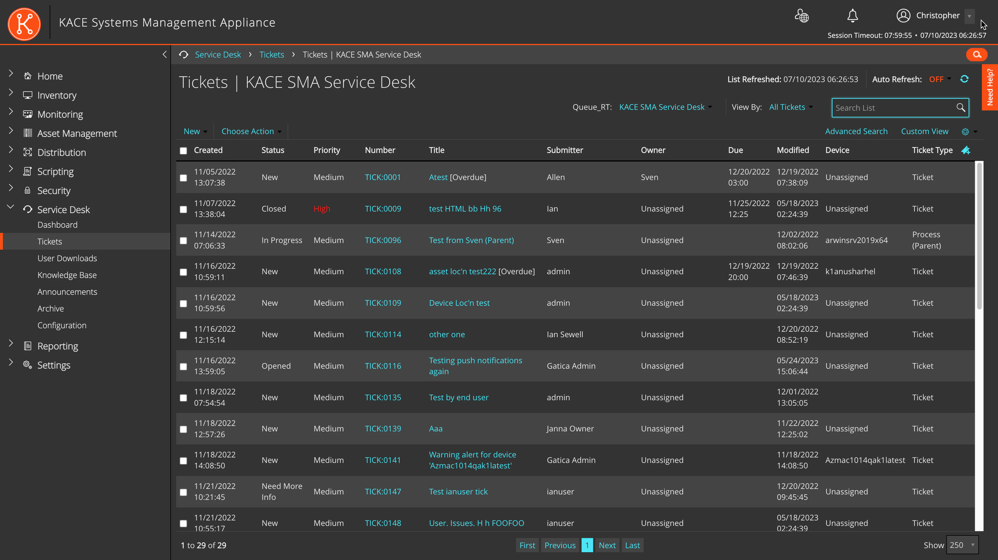 screenshot of KACE Systems Management Appliance